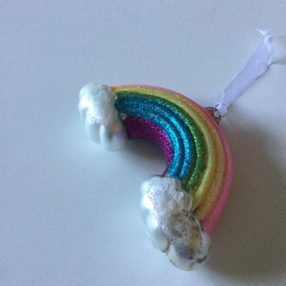 CODY FOSTER GLITTER RAINBOW AND CLOUDS GLASS ORNAMENT NEW